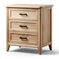 Mesita de noche de madera natural con tres cajones 45 x 40 x 60cm