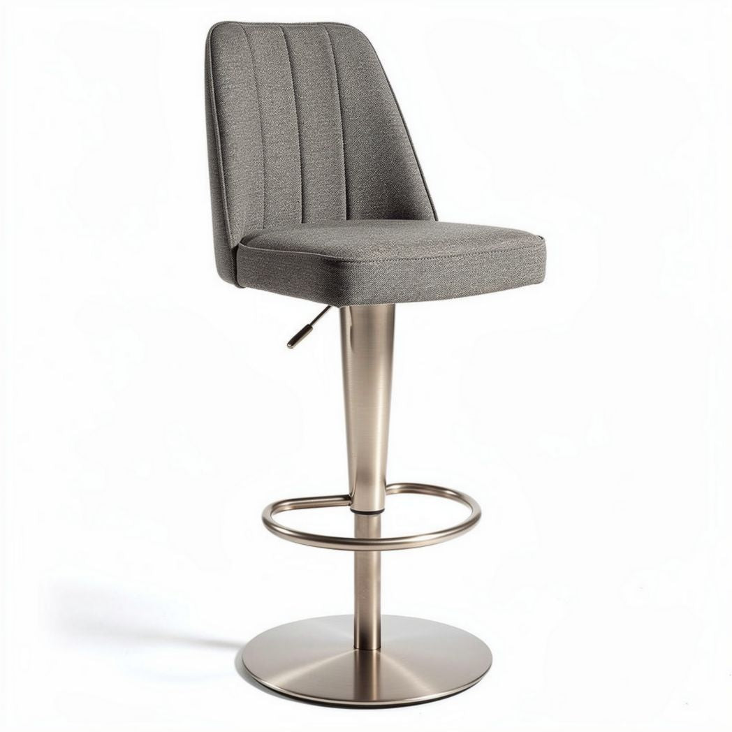 Taburete ajustable de bar en tela gris con base de acero inoxidable 40 x 40 x 100cm