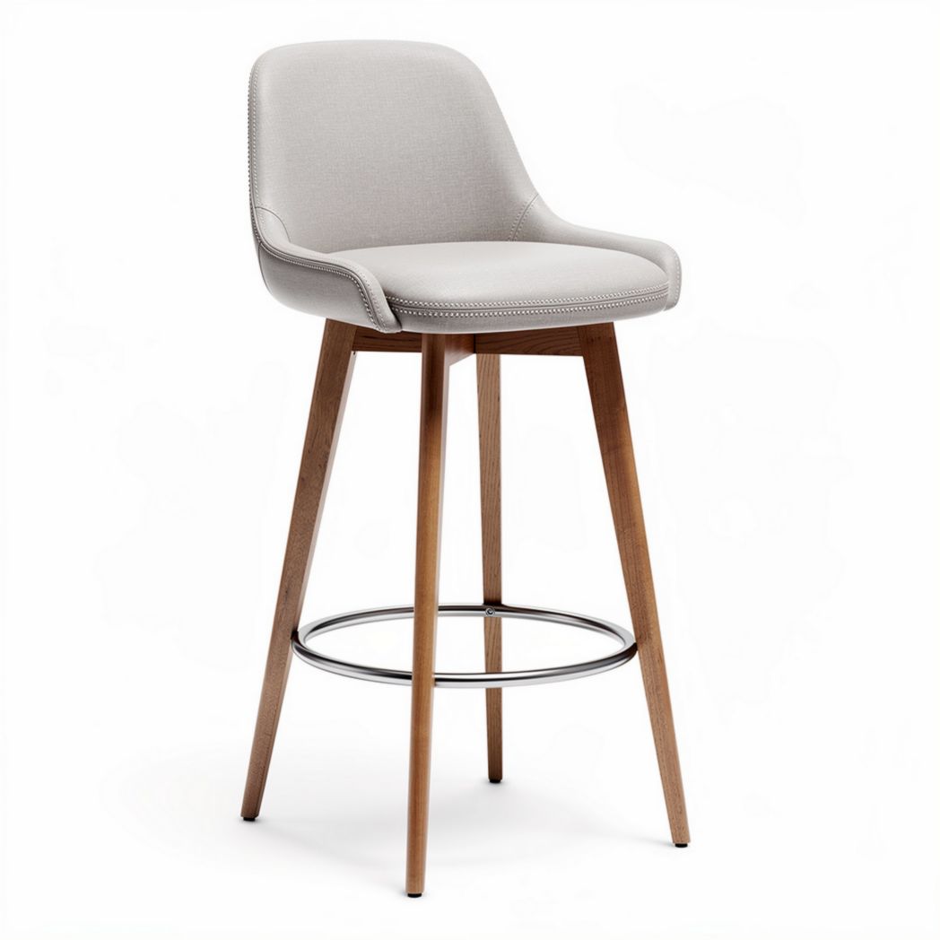Taburete de bar de tela gris con patas de madera de 45 x 45 x 110cm