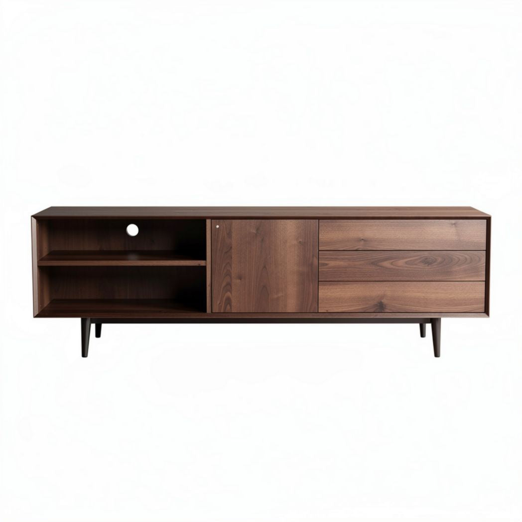 mueble de salón modular de madera de nogal con estantes y cajones 150 x 40 x 45cm