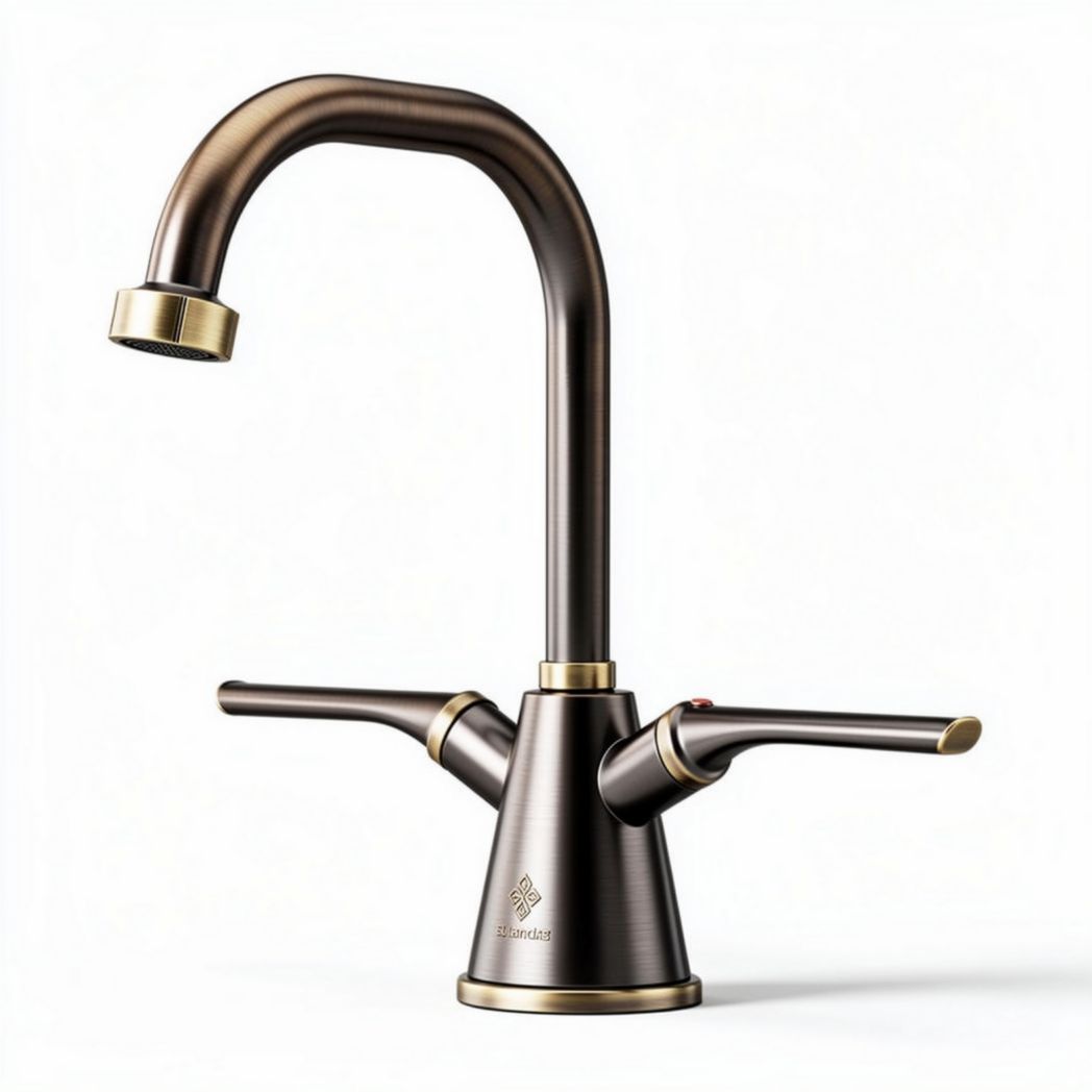 Grifo de cocina de acero inoxidable bronceado 20 x 15 x 30cm con dos caños