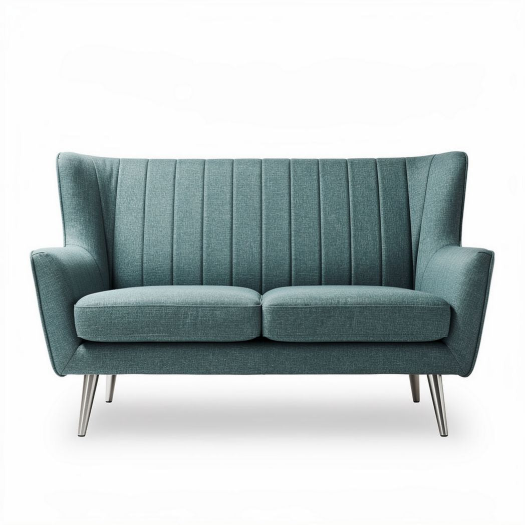 Sofá de dos plazas en tela azul grisáceo con estructura metálica 145 x 80 x 85cm