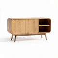 Mueble de salón de madera clara con estante abierto y puertas correderas 120 x 40 x 70cm