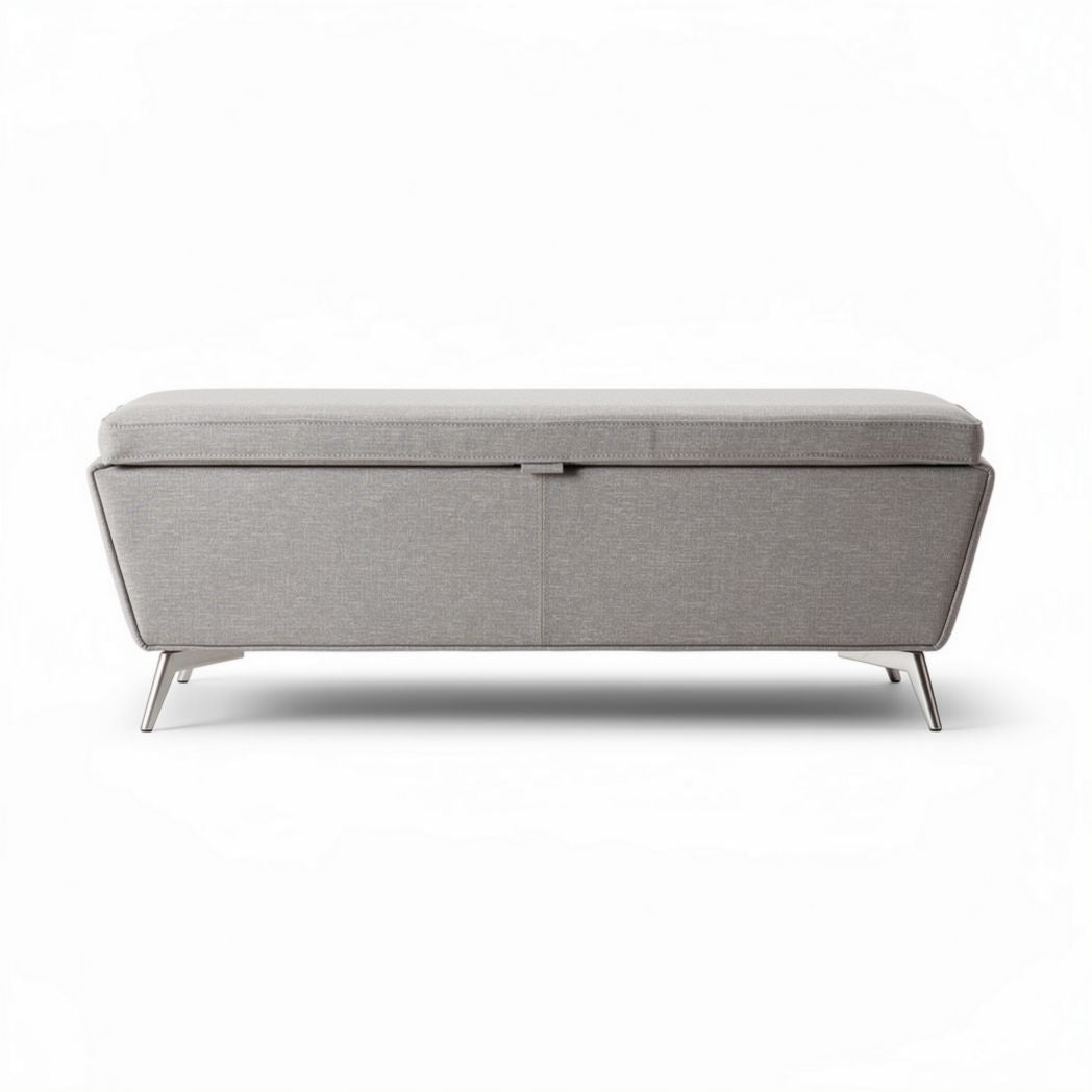Banqueta de almacenamiento gris de tela 120 x 40 x 40cm con patas metálicas